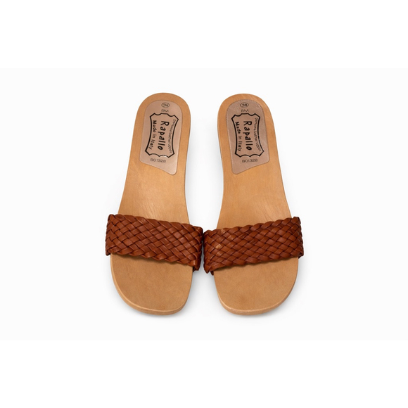 Rapallo Women's Brown Leather Woven Block Sandals Size 8 Made In Italy - Picture 2 of 14